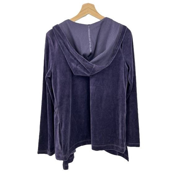 Calvin Klein Purple Open Asymmetrical Hooded Drawstring Velvet Sweater - Picture 2 of 5